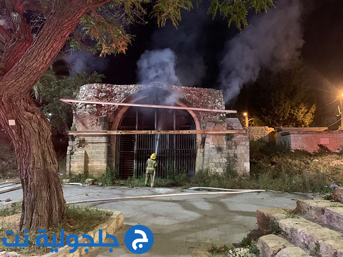 حريق داخل مسجد ابو العون الأثري في جلجولية 